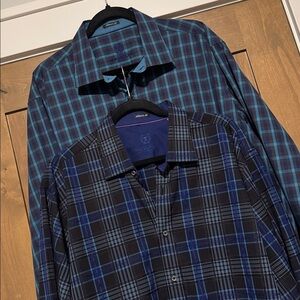 2 Bugatchi Uomo Button Down Shirts Mens XL
Blue purple contrast cuffs plaid